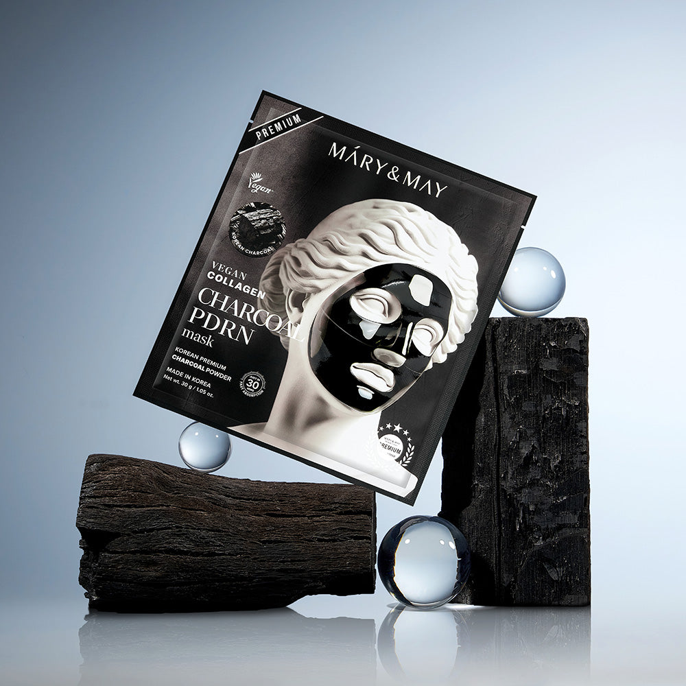 Mary&May Vegan Collagen Charcoal PDRN Mask (30g x4) Korean toner product image