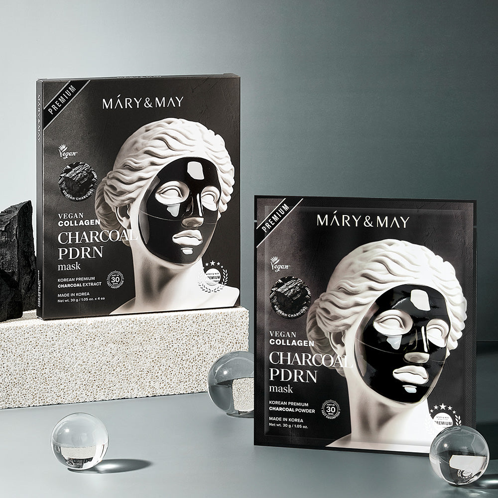 Mary&May Vegan Collagen Charcoal PDRN Mask (30g x4) Korean toner product image