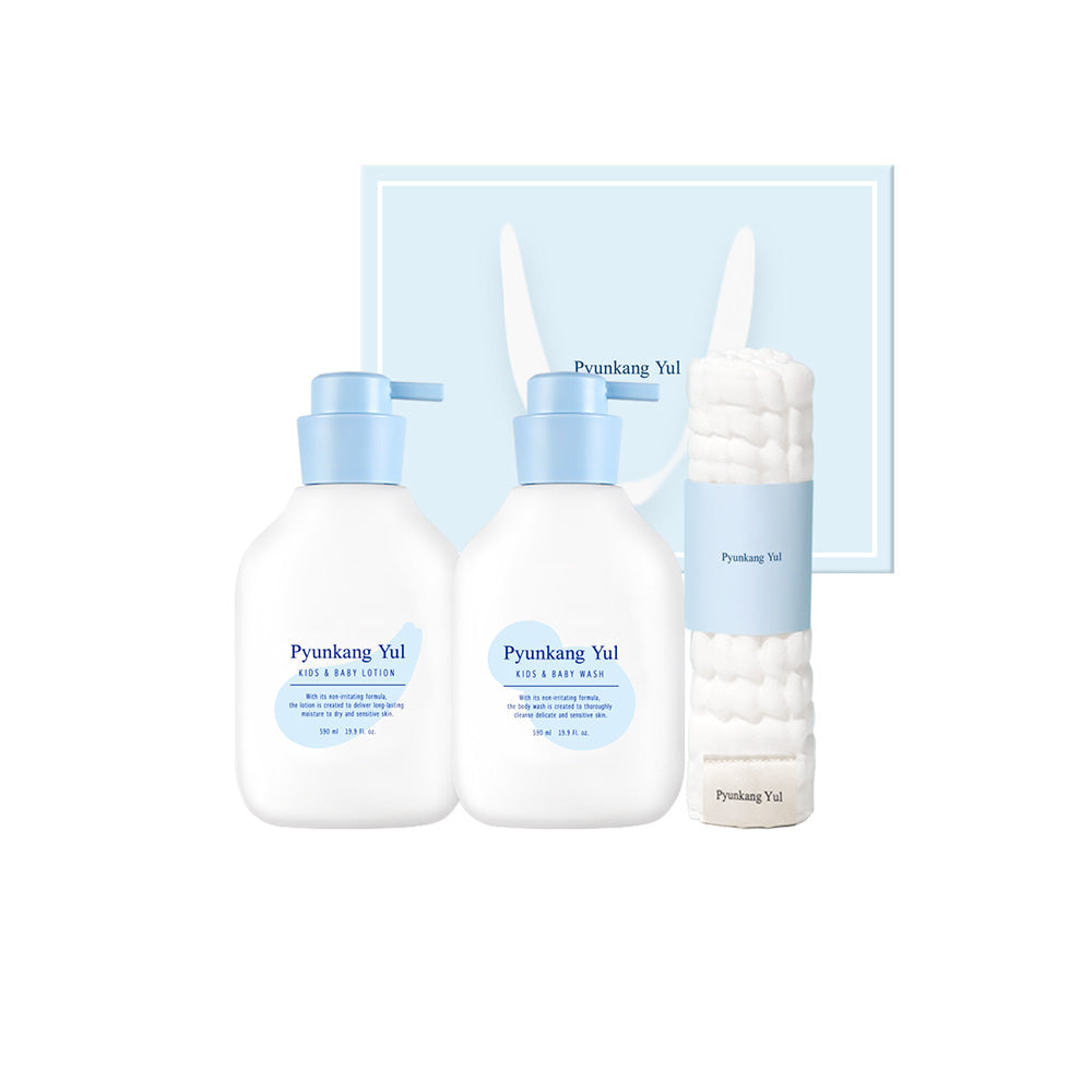 Pyunkang Yul Kids and Baby Line Gift Set 590ml x 2 + Gauze Korean baby care product image