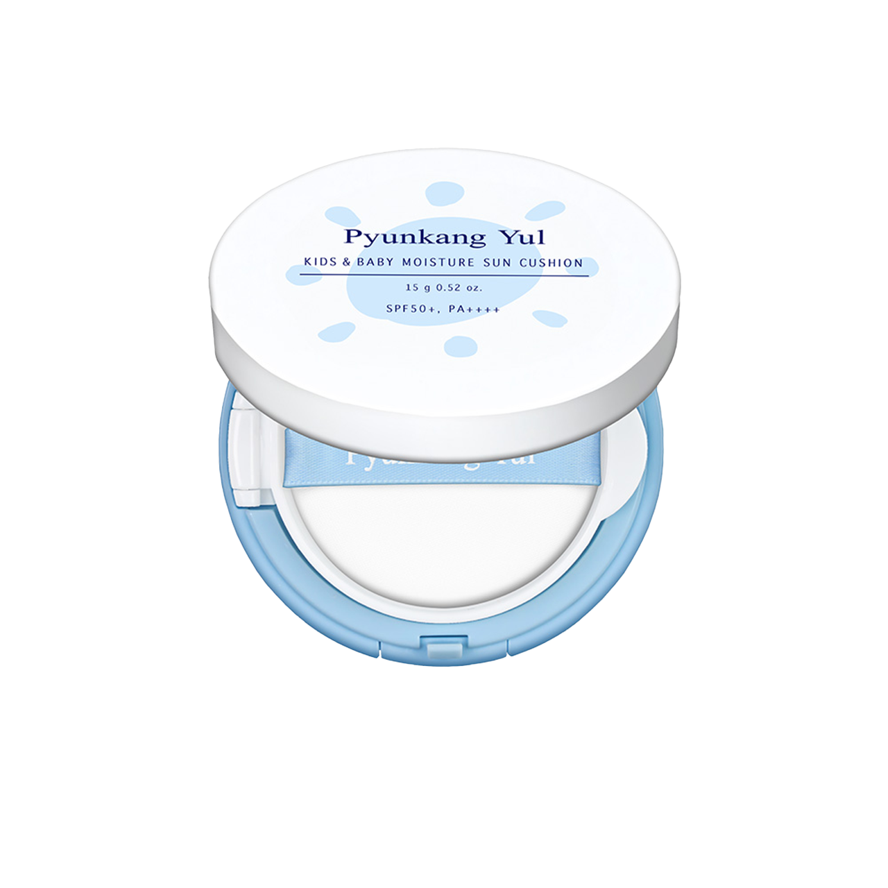 Pyunkang Yul Kids and Baby Moisture Sun Cushion open, showing the puff applicator