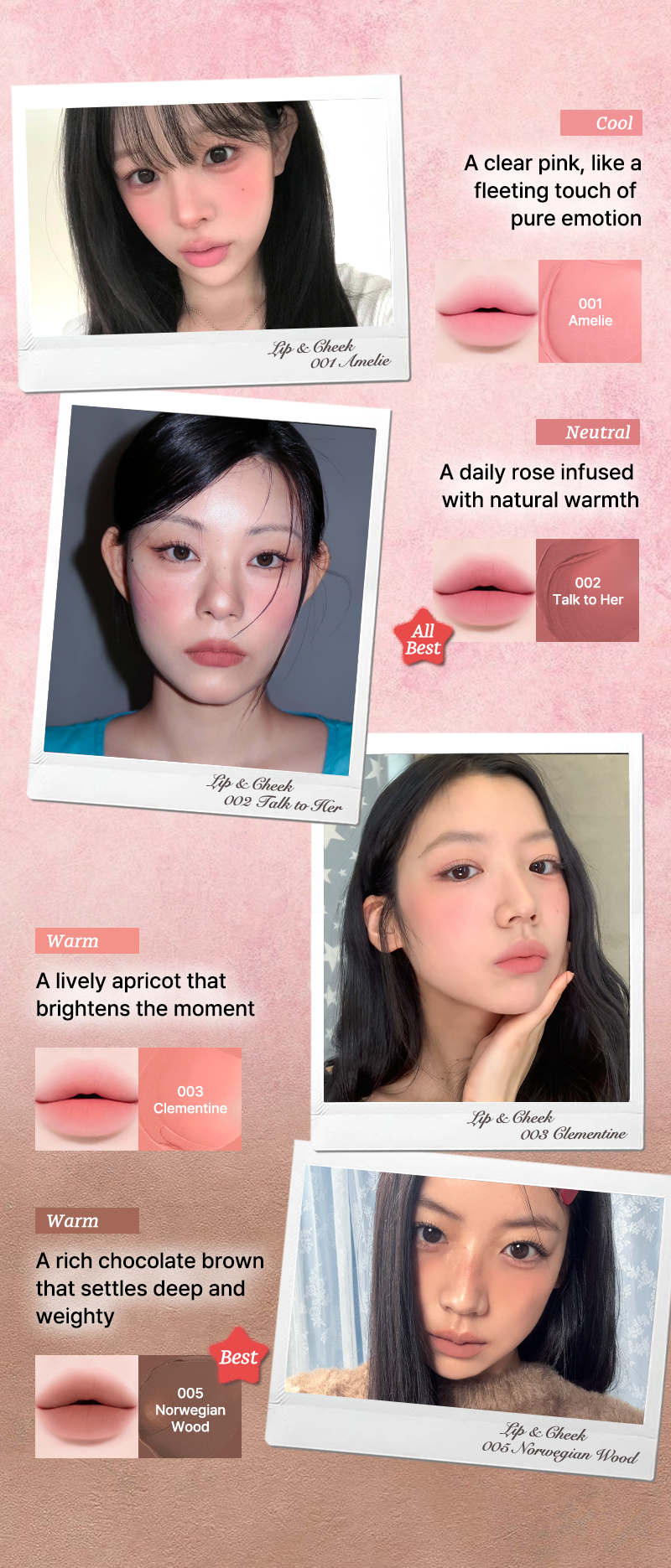 Finished Amelie lip look shown in natural daylight