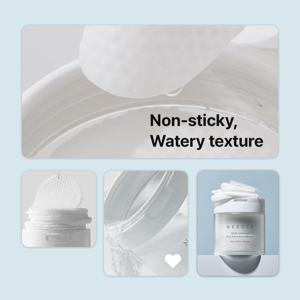 Close-up of Needly Daily Toner Pad essence showing non-sticky watery texture