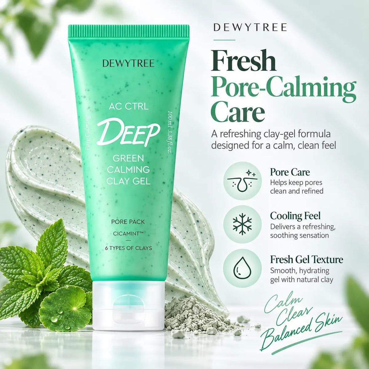 DEWYTREE AC Ctrl Deep Green Calming Clay Gel Pore Pack 100ml