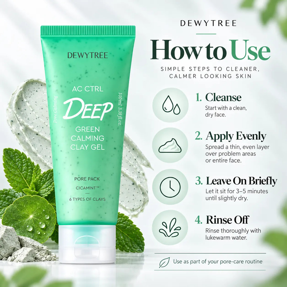 DEWYTREE AC Ctrl Deep Green Calming Clay Gel Pore Pack 100ml