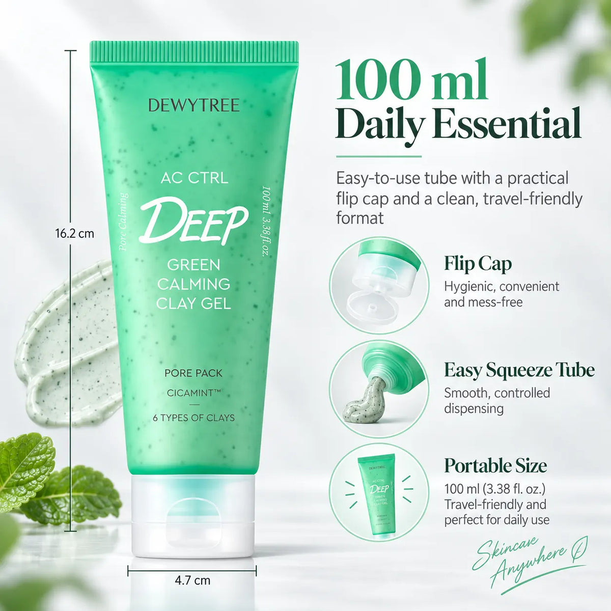 DEWYTREE AC Ctrl Deep Green Calming Clay Gel Pore Pack 100ml