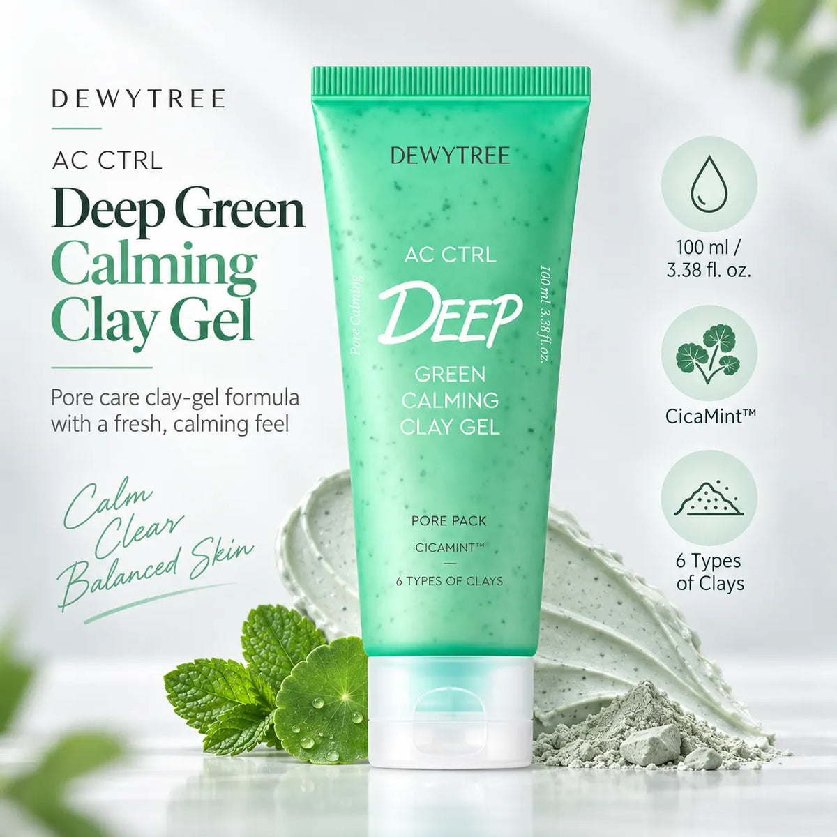 DEWYTREE AC Ctrl Deep Green Calming Clay Gel Pore Pack 100ml