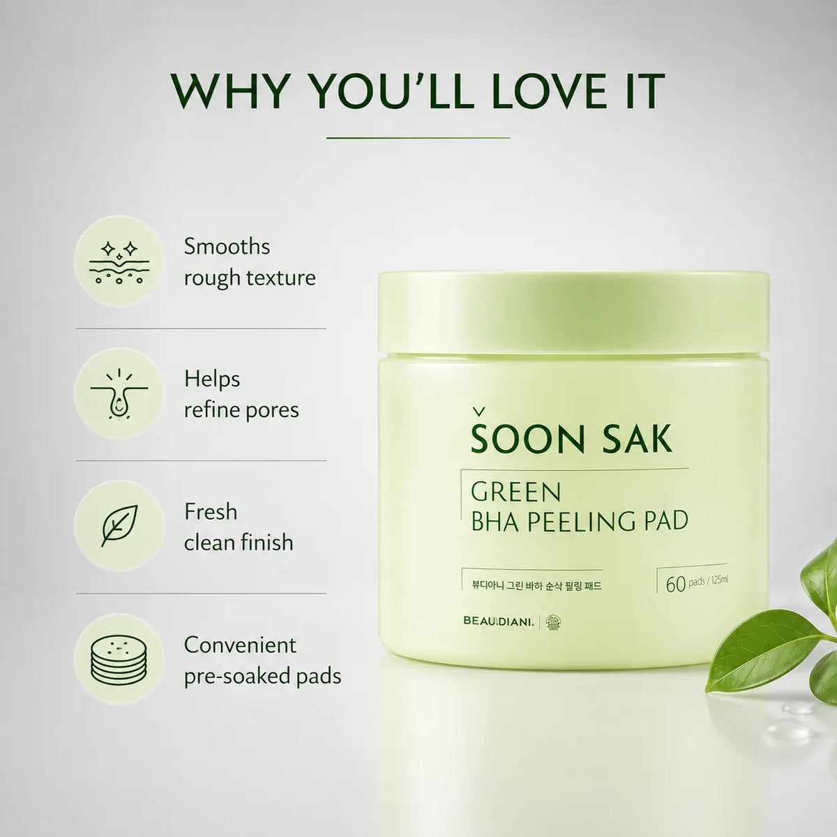 BEAUDIANI Green BHA Soon Sak Peeling Pad 60ea