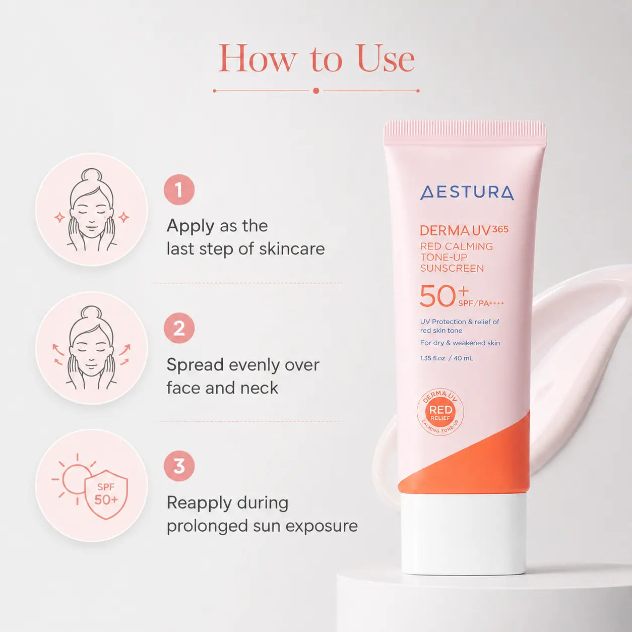 AESTURA Derma UV365 Red Calming Tone Up Sunscreen 40ml