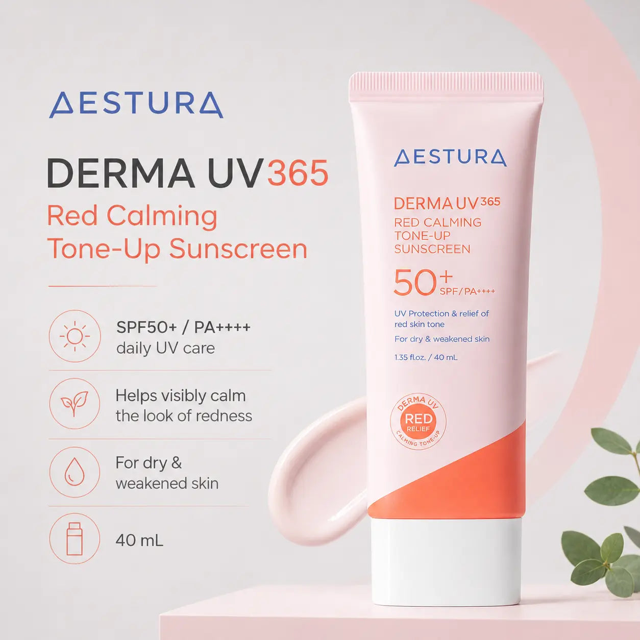 AESTURA Derma UV365 Red Calming Tone Up Sunscreen 40ml