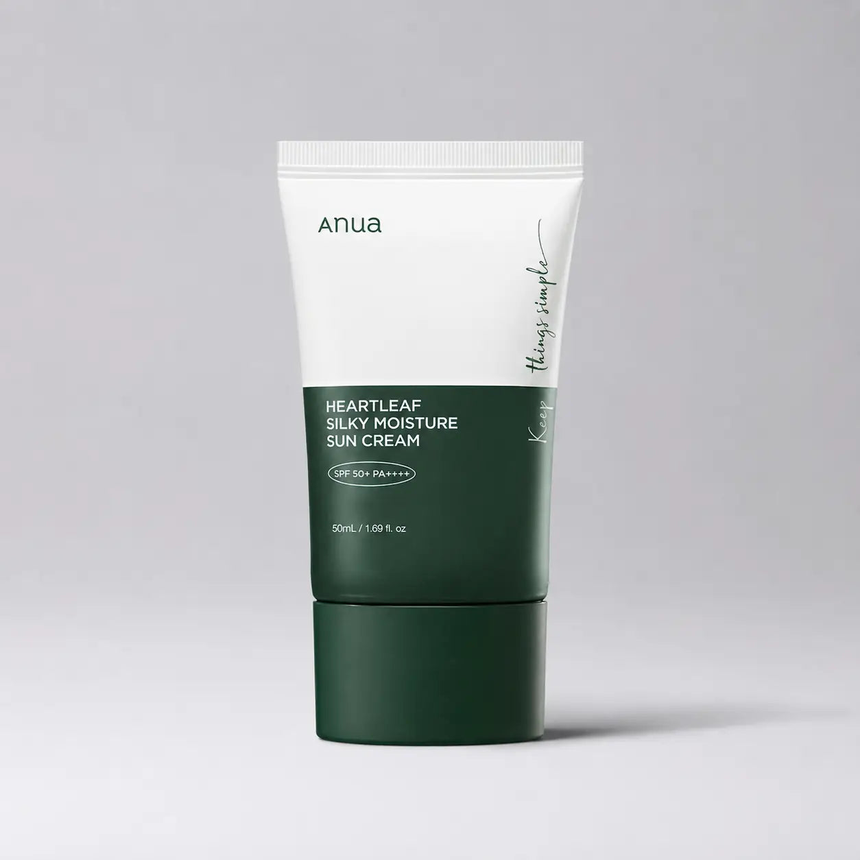 ANUA Heartleaf Silky Moisture Sunscreen tube shown upright against a plain background