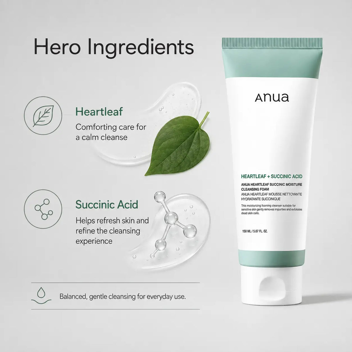 ANUA Heartleaf Succinic Moisture Cleansing Foam 150ml