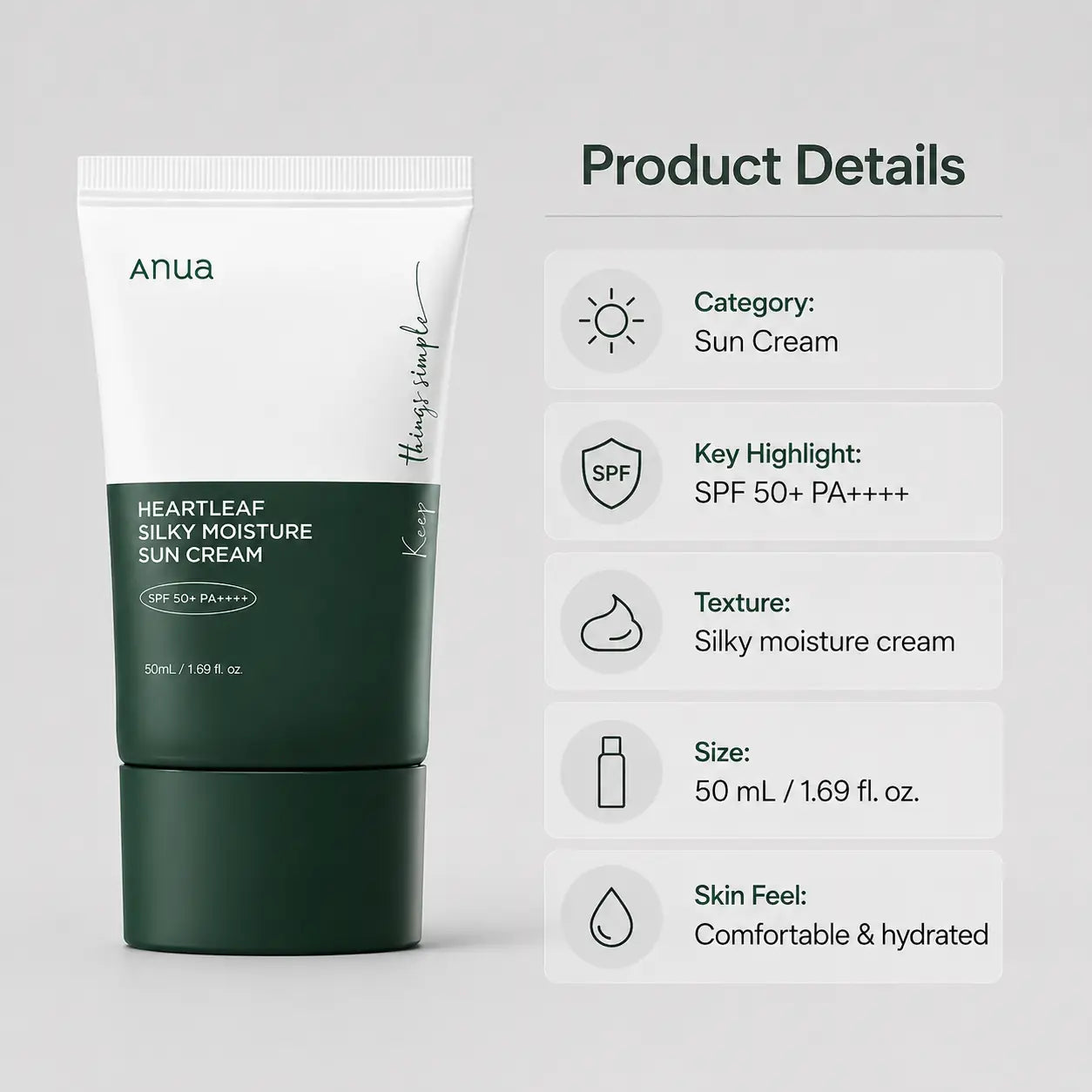 ANUA Heartleaf Silky Moisture Sunscreen 50ml