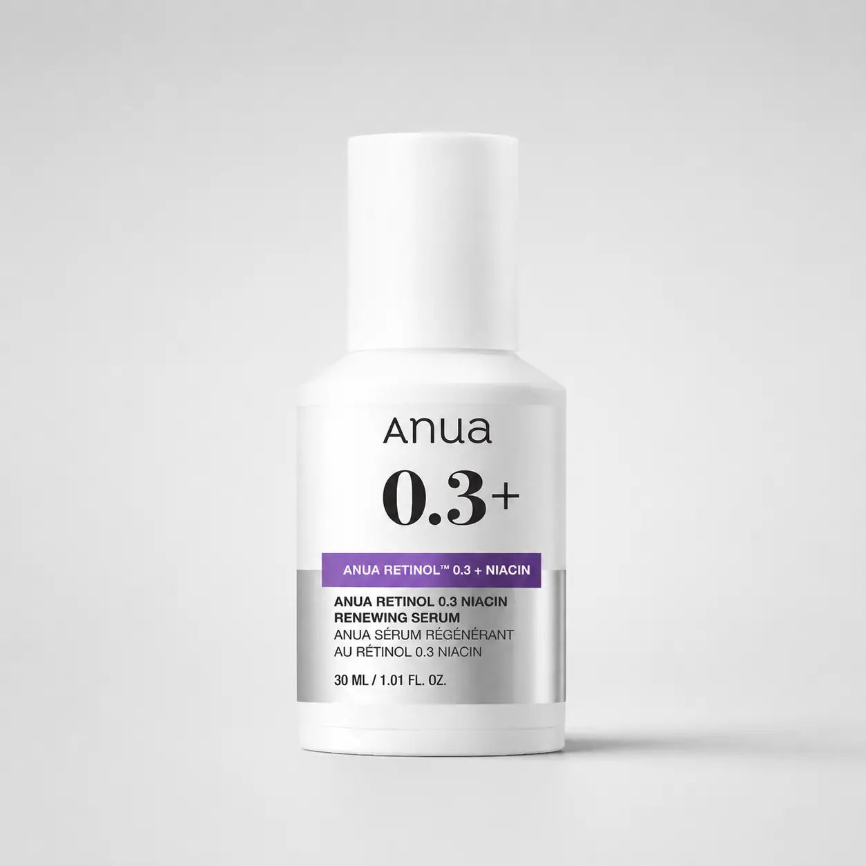 ANUA Nano Retinol 0.3% Niacin Renewing Serum bottle shown upright against a plain background