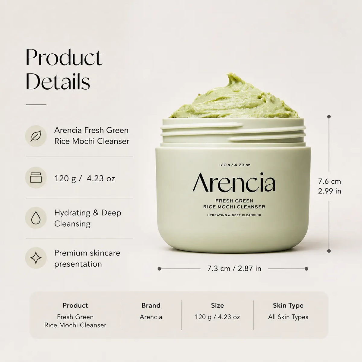 Arencia Fresh Green Rice Mochi Cleanser 120ml