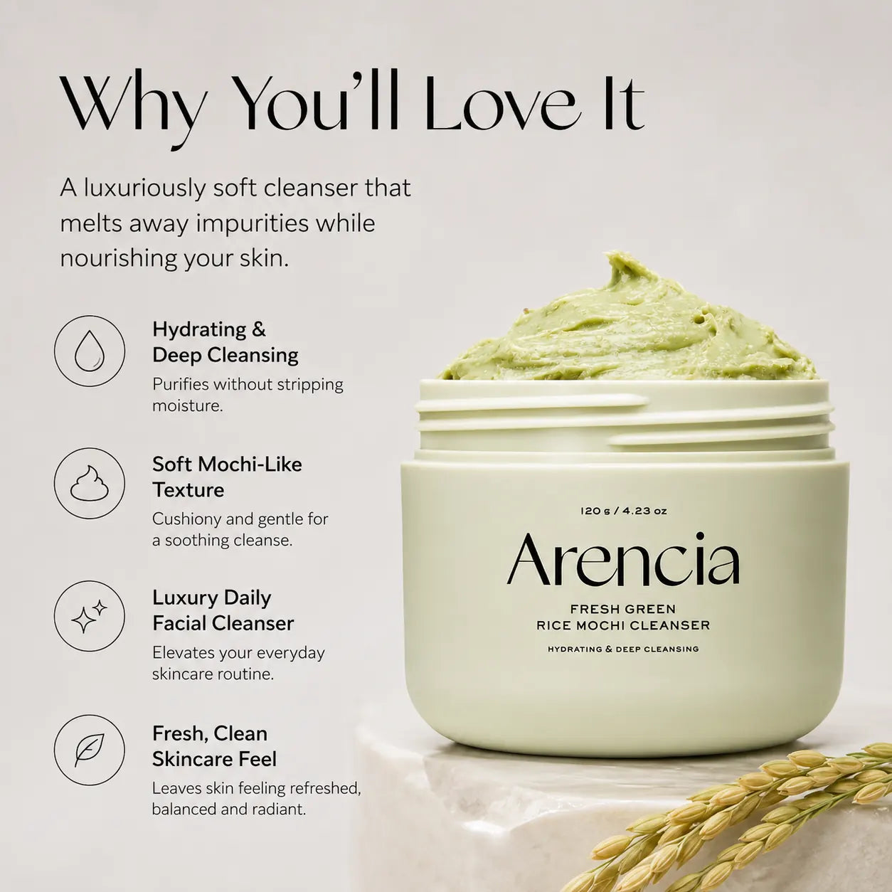 Arencia Fresh Green Rice Mochi Cleanser 120ml