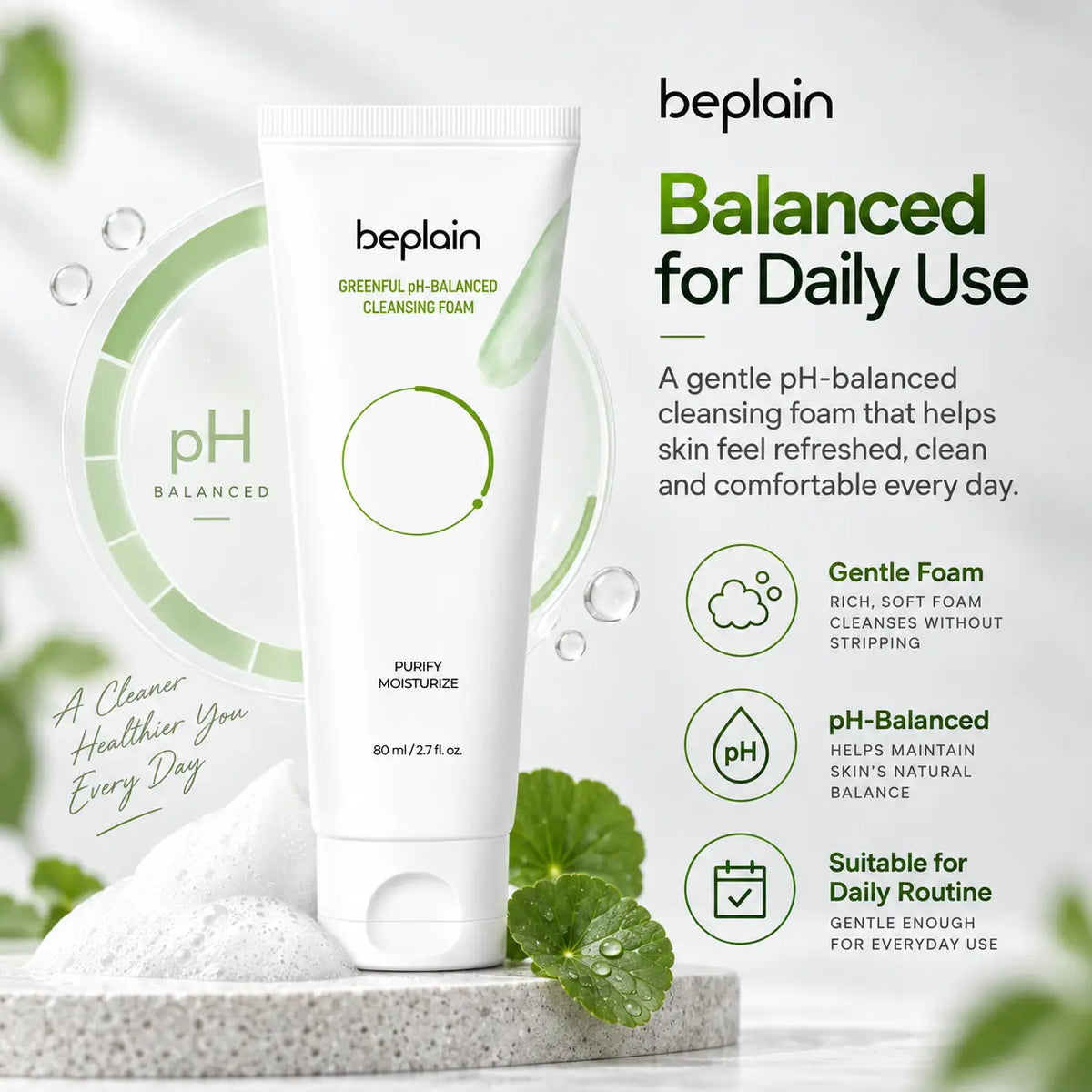 beplain Mung Bean pH Balanced Cleansing Foam 80ml