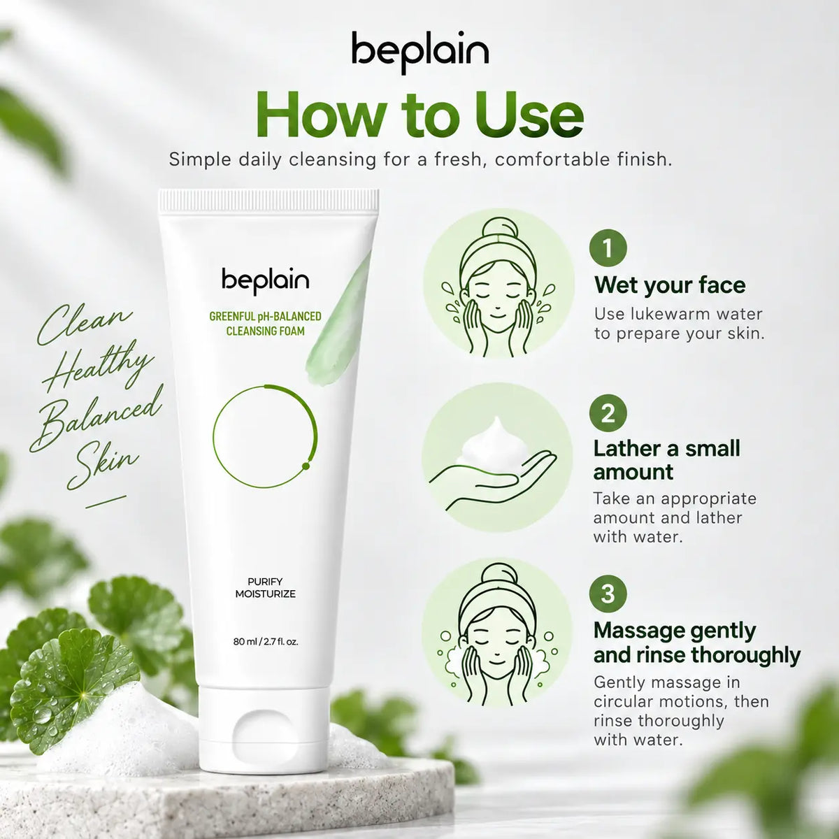 beplain Mung Bean pH Balanced Cleansing Foam 80ml