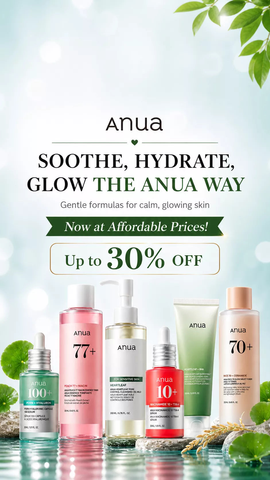 Enrapture Cosmetics Anua Glow The Anua Way calming Korean skincare mobile banner with hydrating premium products