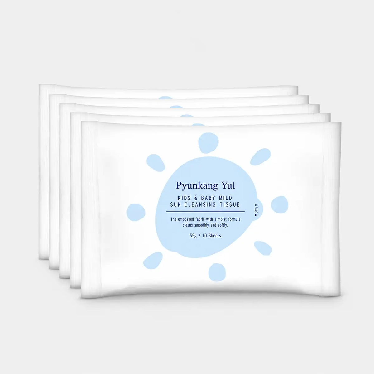 Pyunkang Yul sun cleansing tissue packs, all five shown together